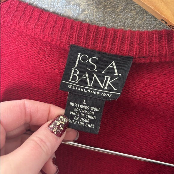 JOS A. Bank vintage lambswool red holiday mens sweater large - Picture 2 of 3